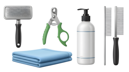 Realistic Isolated Pet Grooming Kit on Transparent Background PNG