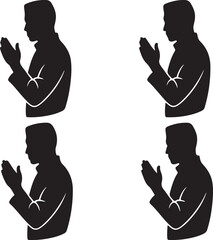 Four silhouettes of men with hands clasped in a praying or respectful pose