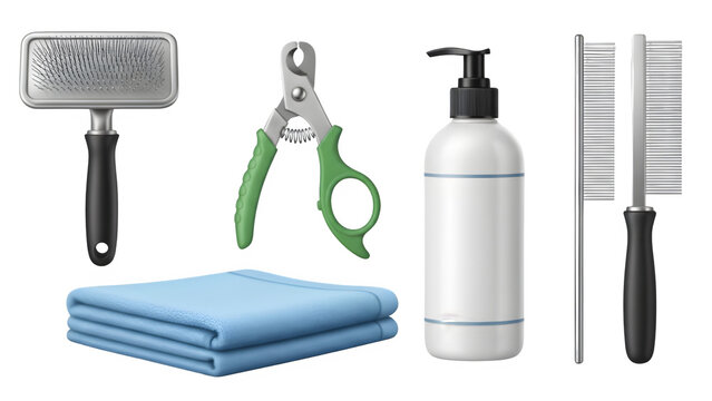 Realistic Isolated Pet Grooming Kit on Transparent Background PNG