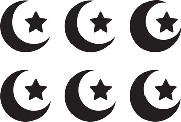 Black crescent moons and stars arranged in a repeating grid pattern