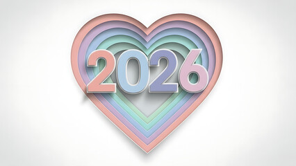 2026 heart symbol with rainbow colors on white background