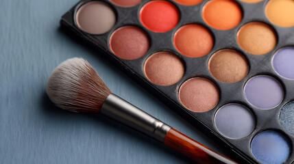 Colorful makeup palette with brush illustration