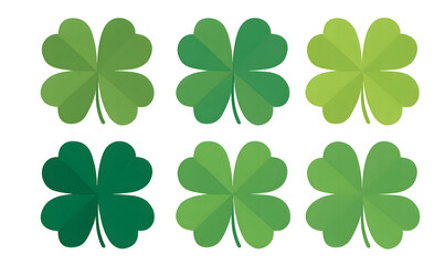 A collection of vibrant green four leaf clovers arranged on a black background
