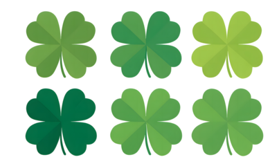 A collection of vibrant green four leaf clovers arranged on a black background