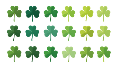 A collection of vibrant green four leaf clovers arranged in a grid pattern