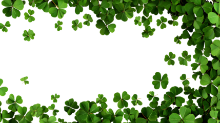 A vibrant border of lush green clover leaves against a dark background