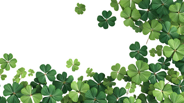 A vibrant arrangement of four leaf clovers against a solid black background