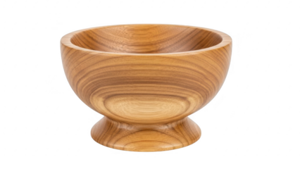 Handcrafted wooden bowl on a pedestal isolated on transparent background