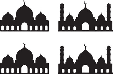 Silhouettes of islamic mosques a black and white architectural illustration