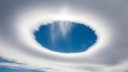 Stunning sun halo in blue sky with white clouds and sunlight