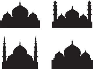 Silhouettes of iconic islamic architecture mosques and minarets in monochrome