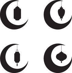 Four crescent moons with hanging lanterns a decorative islamic pattern