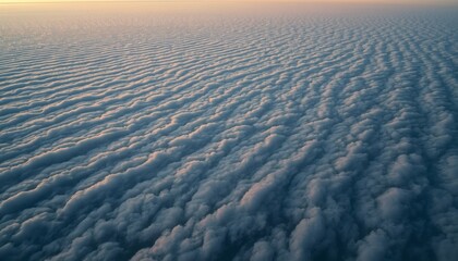 Breathtaking aerial view of layered clouds at sunrise or sunset