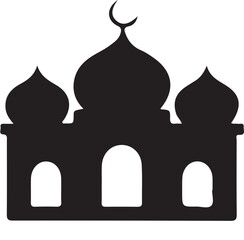 A black silhouette of an islamic mosque with a crescent moon on top