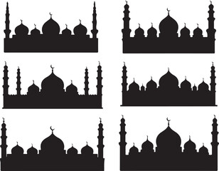 Silhouette patterns of islamic mosque architecture arranged in a grid