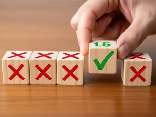 Choosing the right option one green checkmark amidst several red crosses