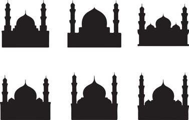 Silhouette depictions of islamic mosques arranged in a symmetrical grid pattern