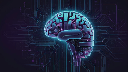 Artificial Intelligence Concept Illustration with Human Brain and Digital Circuit