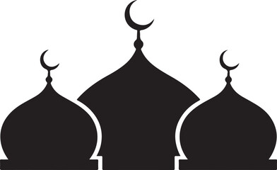 A striking black silhouette of an islamic mosque with crescent moons