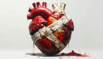 Surreal Anatomical Heart Concept Wrapped in Heavy Adhesive Tape