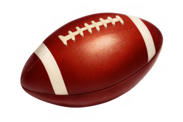 American football ball with white laces and stripes for sports, game, championship, and competition concepts, transparent background