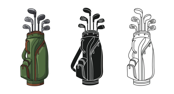 A collection of golf clubs in varying bag styles and color schemes