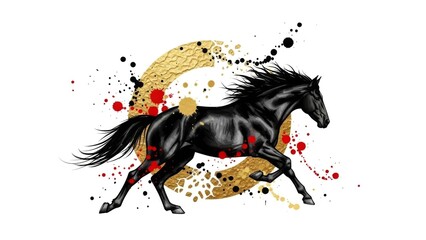 Black Horse Watercolor Splash Art