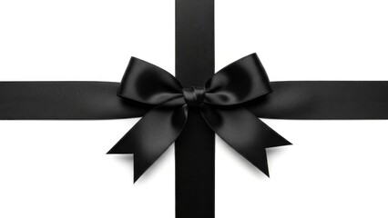 Black ribbon bow on white background