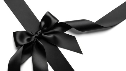 Black ribbon bow on white background, mourning symbol