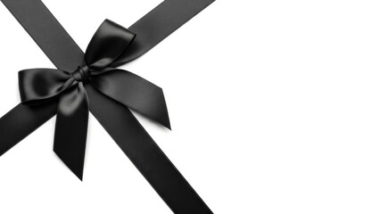 Black ribbon bow on white background, mourning