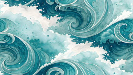 Swirling ocean waves crash against the shore, creating a mesmerizing display of blue and white hues from a bird's eye view.