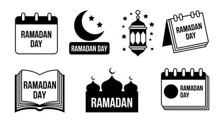 Ramadan day calendar with moon and stars. islamic holiday icons for muslim celebration