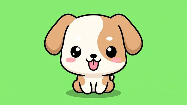 Cute chibi cartoon dog video element isolated on green screen for animation projects and video overlays