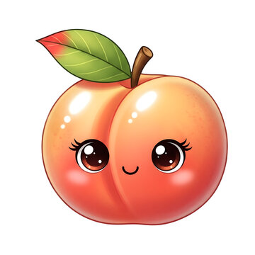 Cute cartoon peach with smiling face isolated on transparent background