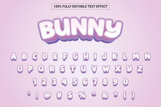 BunnyText Font Style 3D Effect. Complete Set Of Alphabet, Number and Symbol For Childrens Book