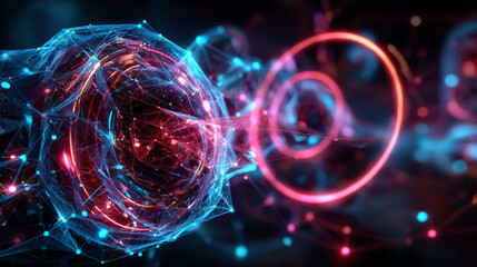 Ai particle dots glowing abstract banner background. Neon circle design. Modern light technology and science. Artificial Intelligence futuristic connect vector.