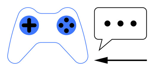 Gaming communication. Video game controller with chat bubble player interaction and communication. Gaming enhances collaboration and engagement. For esports, social platforms, teamwork, messaging