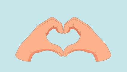 Fototapeta premium Caring Hands Forming a Heart Shape Gesture on a Light Blue Background Symbolizing Love and Affection