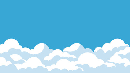 Fototapeta premium Fluffy White Clouds in a Clear Blue Sky at the Bottom, Serene Nature Background