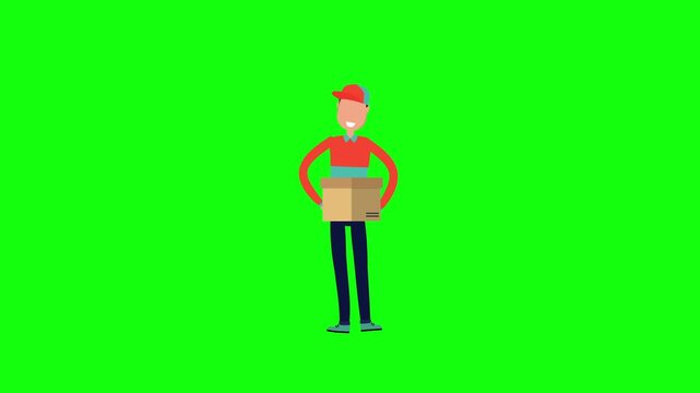 Single Parcel in Delivery Man Hand, 2D Illustration Animation on Green Screen, Courier Service Concept
