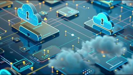 cloud computing technology Smart digital Innovation city with cyber security team is meeting and planning work on securing the network and data on the cloud - Powered by Adobe