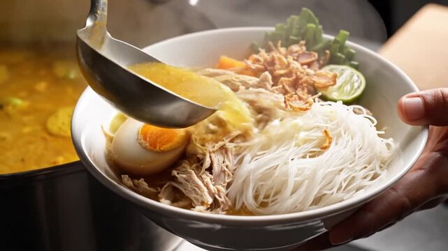 Soto Ayam: Indonesian Chicken Soup, Served Hot
