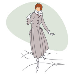 Elegant vintage woman strolling through winter.