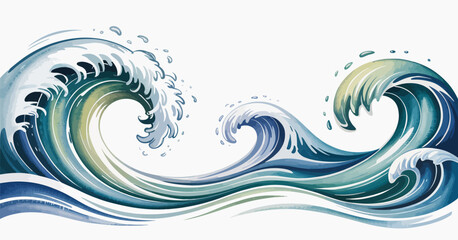 Fototapeta premium A dynamic depiction of ocean waves crashing powerfully against the shore, capturing the energy and beauty of the sea through vibrant colors and motion.