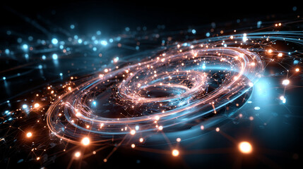 High Speed Light Particles Internet Data Cloud Technology Background. Spiral Digital Road Fast Speed Internet Broadband Data Flow Concept. Science Tech Research Presentation Bg. Vector Illustration.