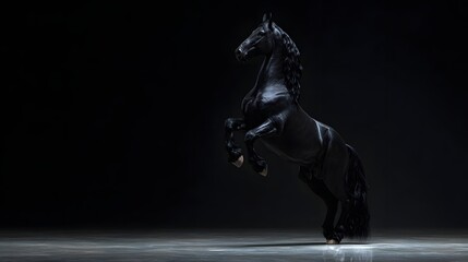 Dramatic Silhouette Of A Majestic Black Horse Rearing In Darkness