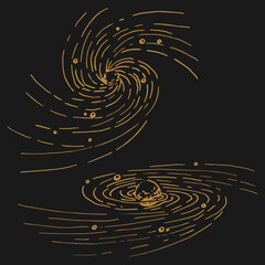 Planets, galaxy, spiral, nebula. Hand drawn vector illustration.