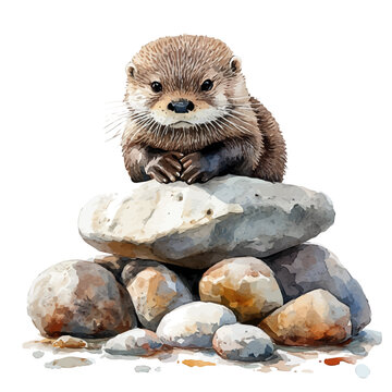 Otter Resting, clipart watercolor vector with vivid accents and harmonious tones, isolated on a white background.