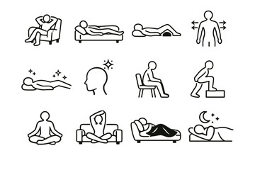 Recovery evening body effort ease icon cue rest low vector relaxation icons