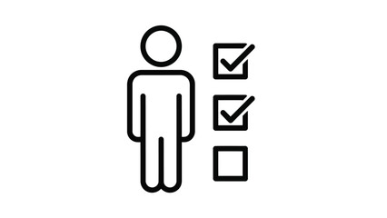 Simple line icon of a person with a checklist.